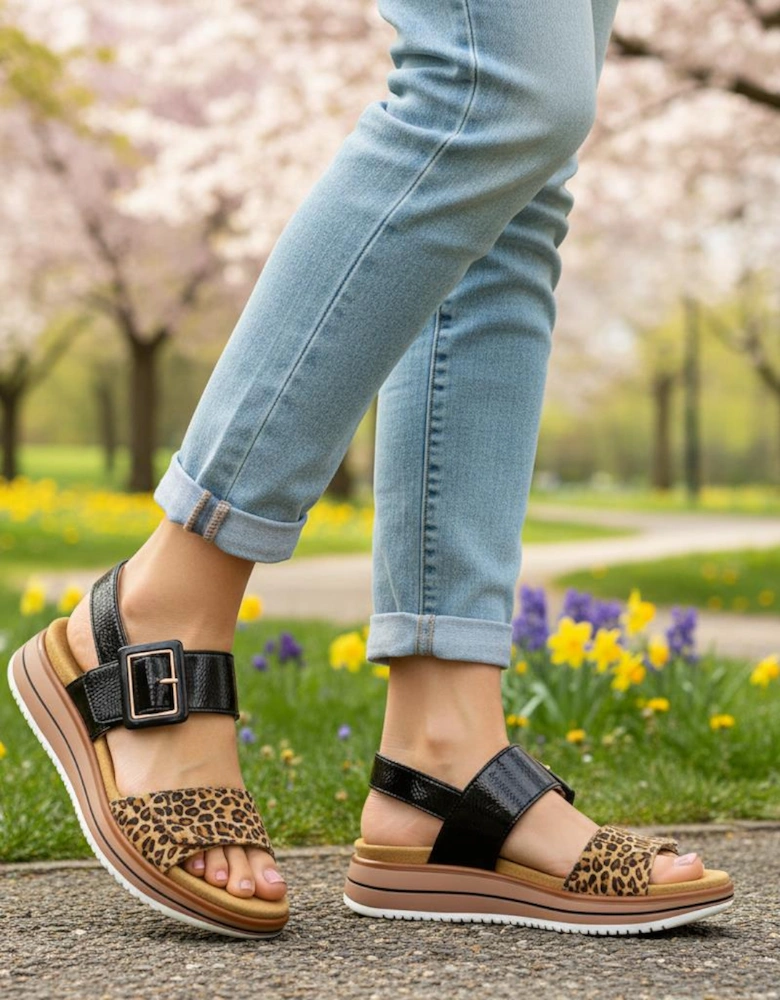 D1J53 Womens Ankle Strap Sandals Beige/Black