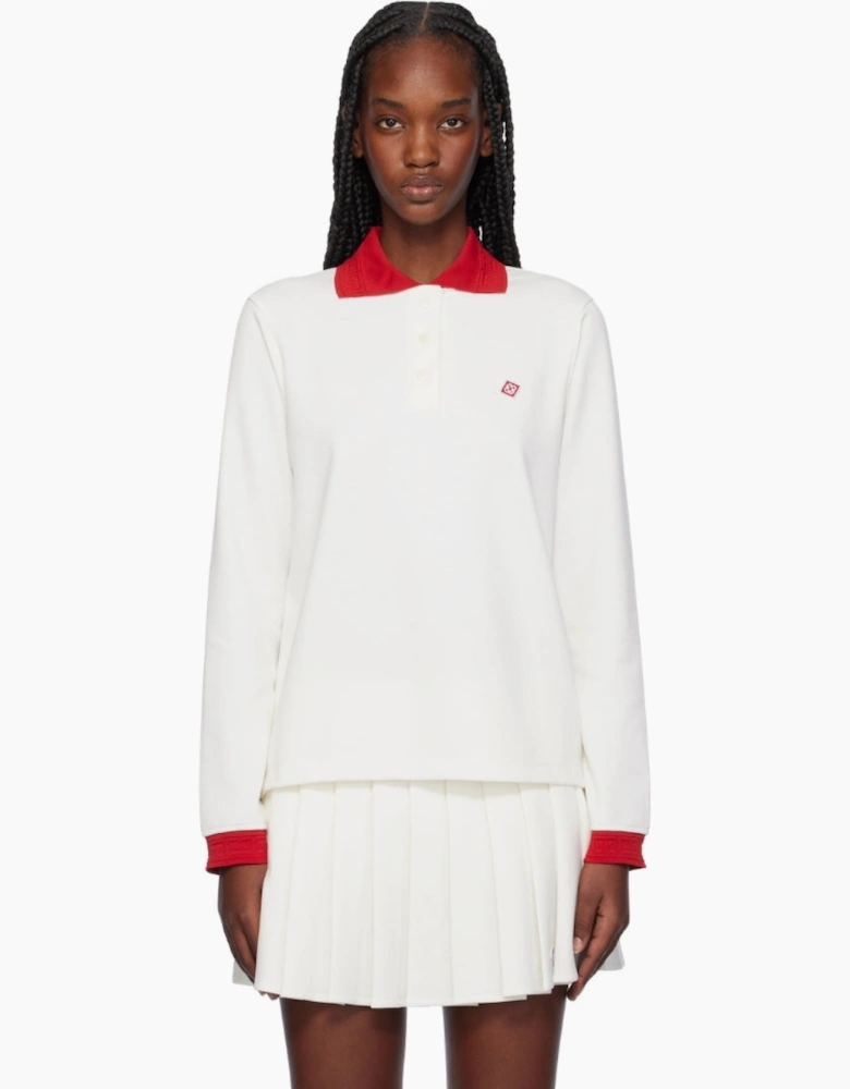 Long Sleeve Jersey Polo White Tops