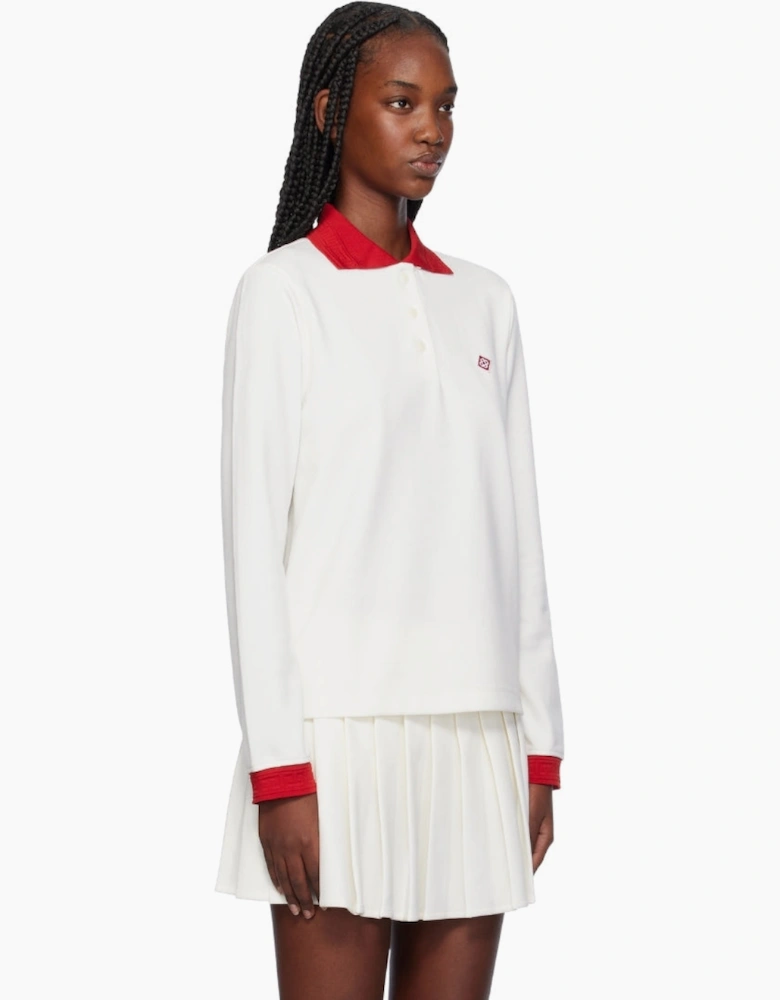 Long Sleeve Jersey Polo White Tops