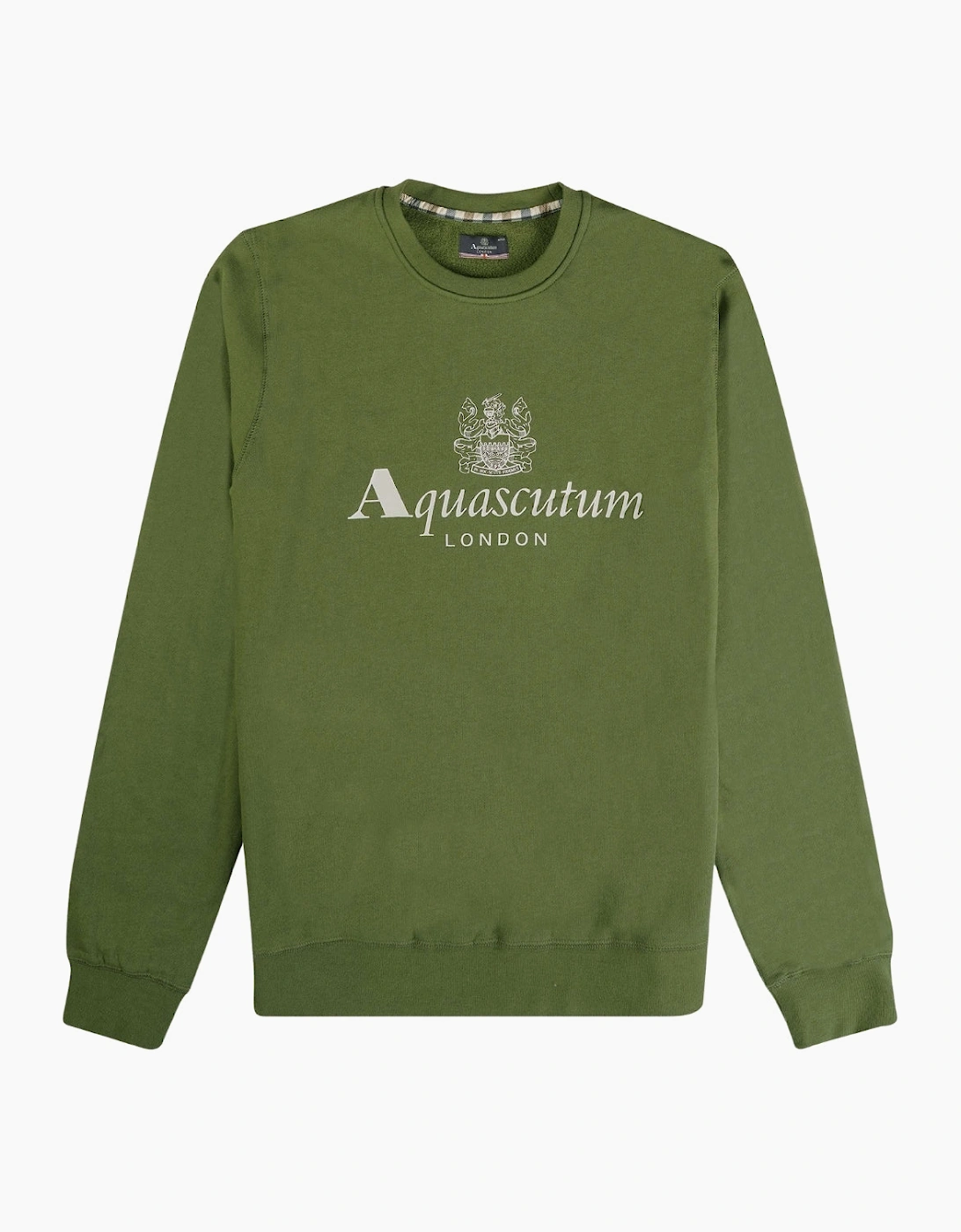 Aquascutum Men's Tan Active Big Logo Crew Neck Army Green Sweatshirt - Size: Xl