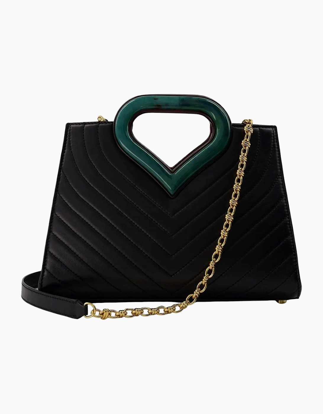 Plaque Leather Tote Green Detail Black Bag
