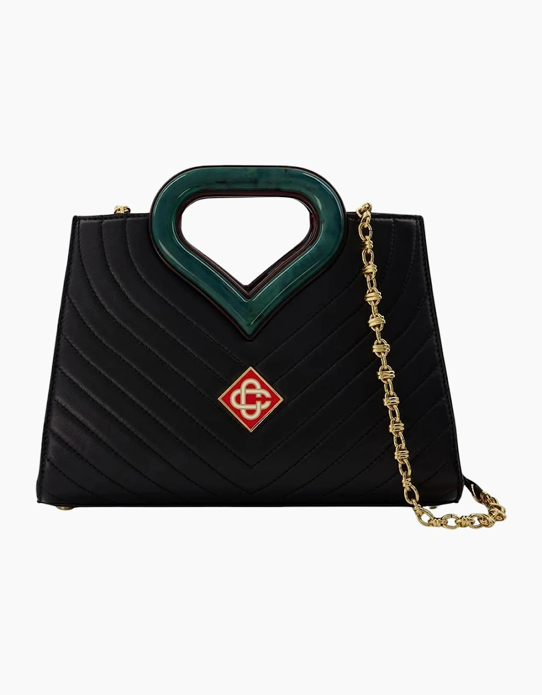 Women's Casablanca Plaque Leather Tote Green Detail Black Bag - Size: ONE size