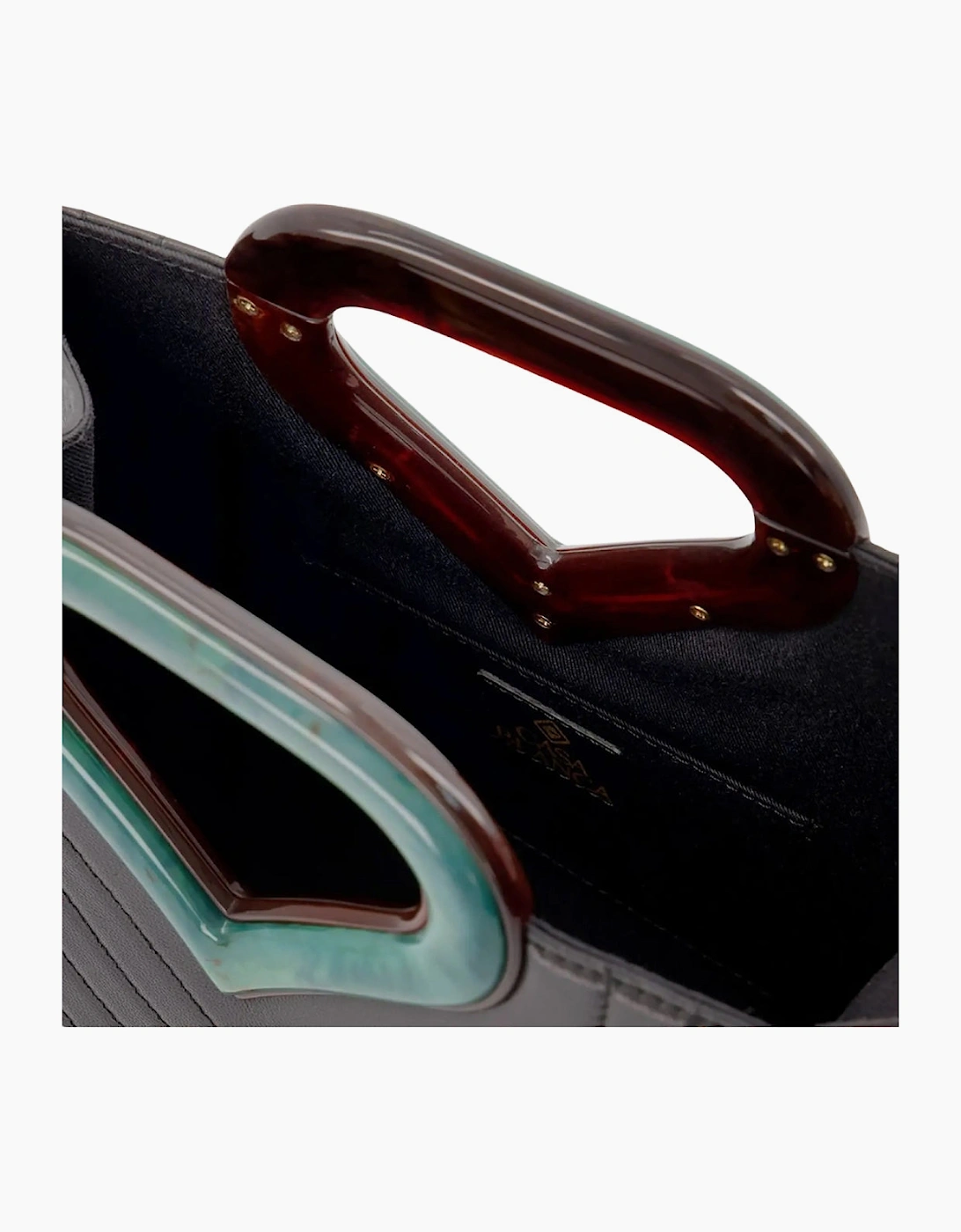 Plaque Leather Tote Green Detail Black Bag