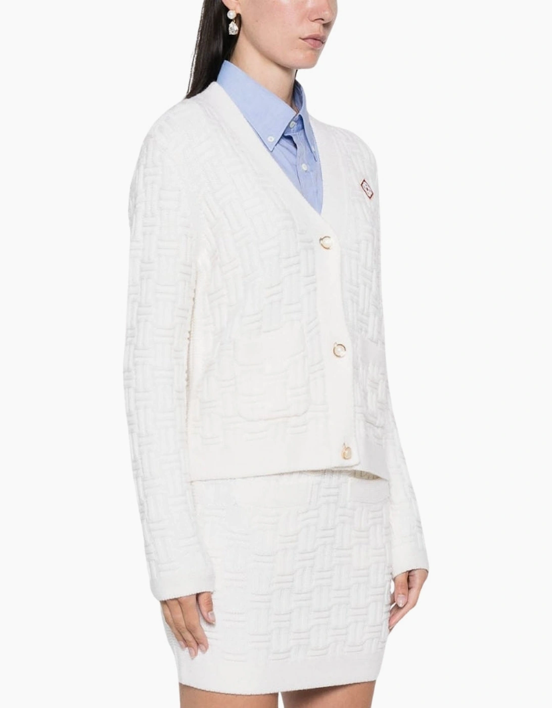 Column Stitch Cardigan White Knitwear