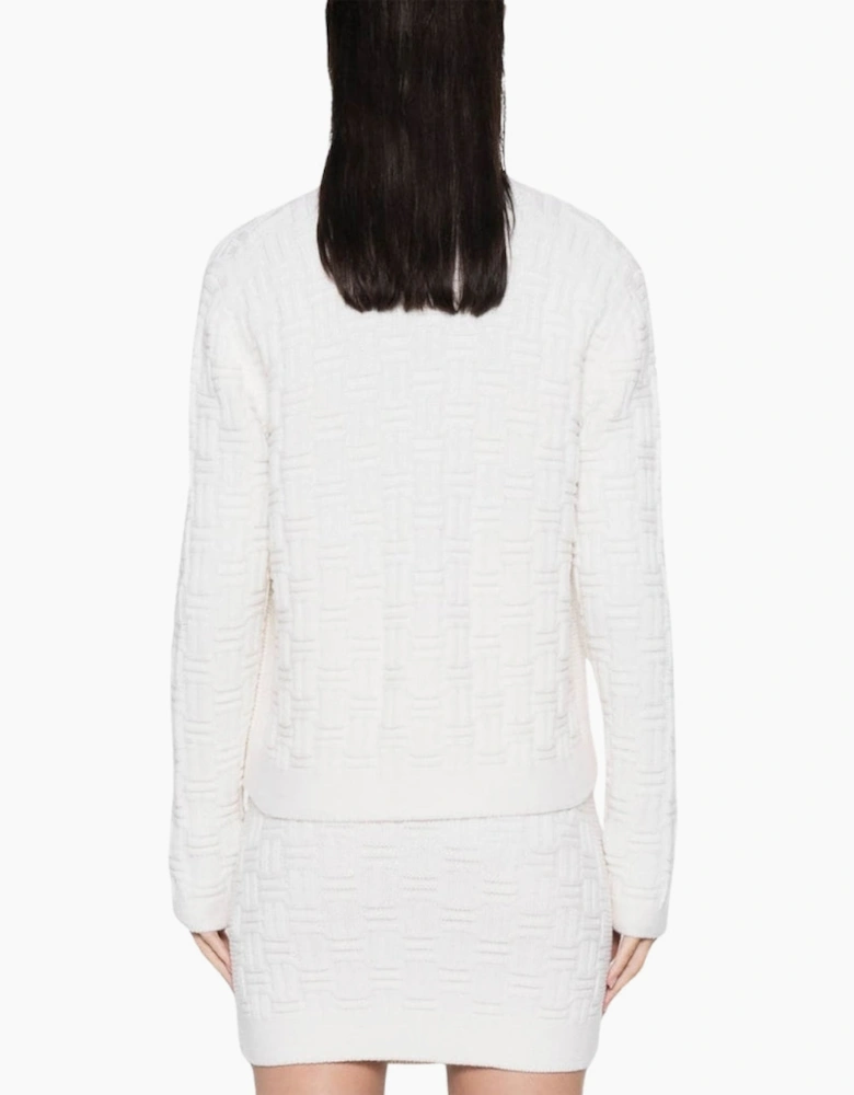 Column Stitch Cardigan White Knitwear