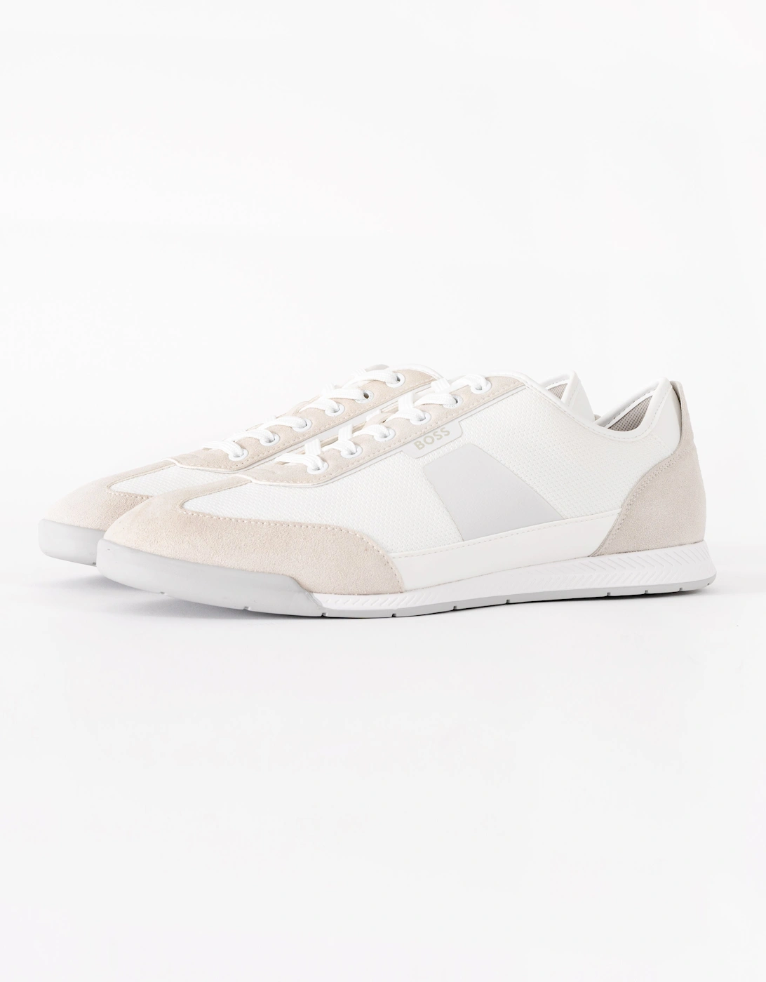 Hugo Boss Men's White Boss Orange Nitan Mixed Material Trainers With Ridged Outsole - 100 - Size: 10