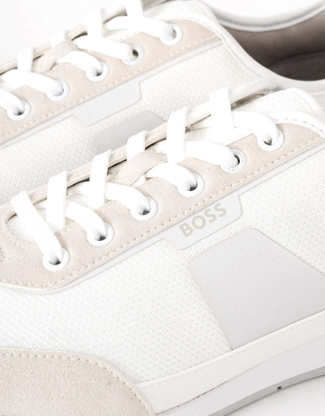 BOSS Orange Nitan Mens Mixed Material Trainers with Ridged Outsole  - White 100