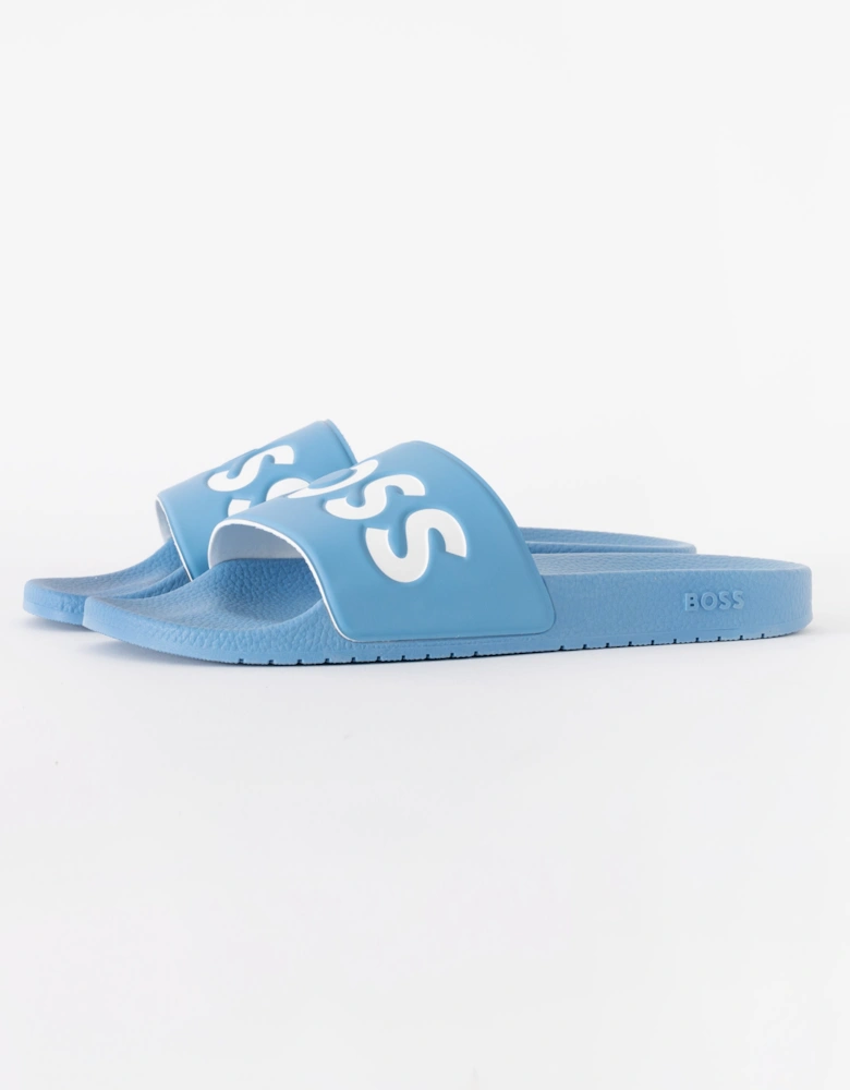 BOSS Orange Aryeh Mens Italian-Made Slides With Large Logo Detail - Turquoise/Aqua 445