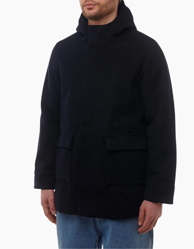 Active Wool Navy Blue Hooded Active Coat