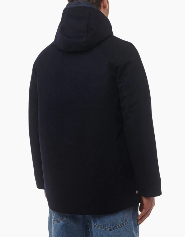 Active Wool Navy Blue Hooded Active Coat
