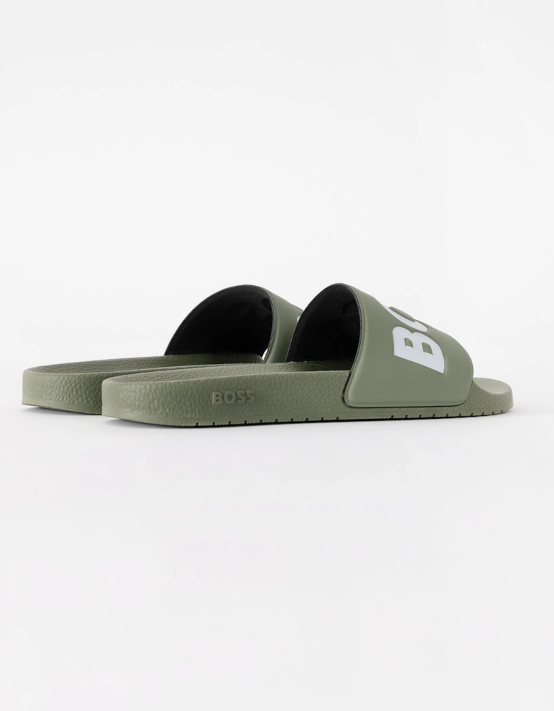 BOSS Orange Aryeh Mens Italian-Made Slides With Large Logo Detail - Open Green 351