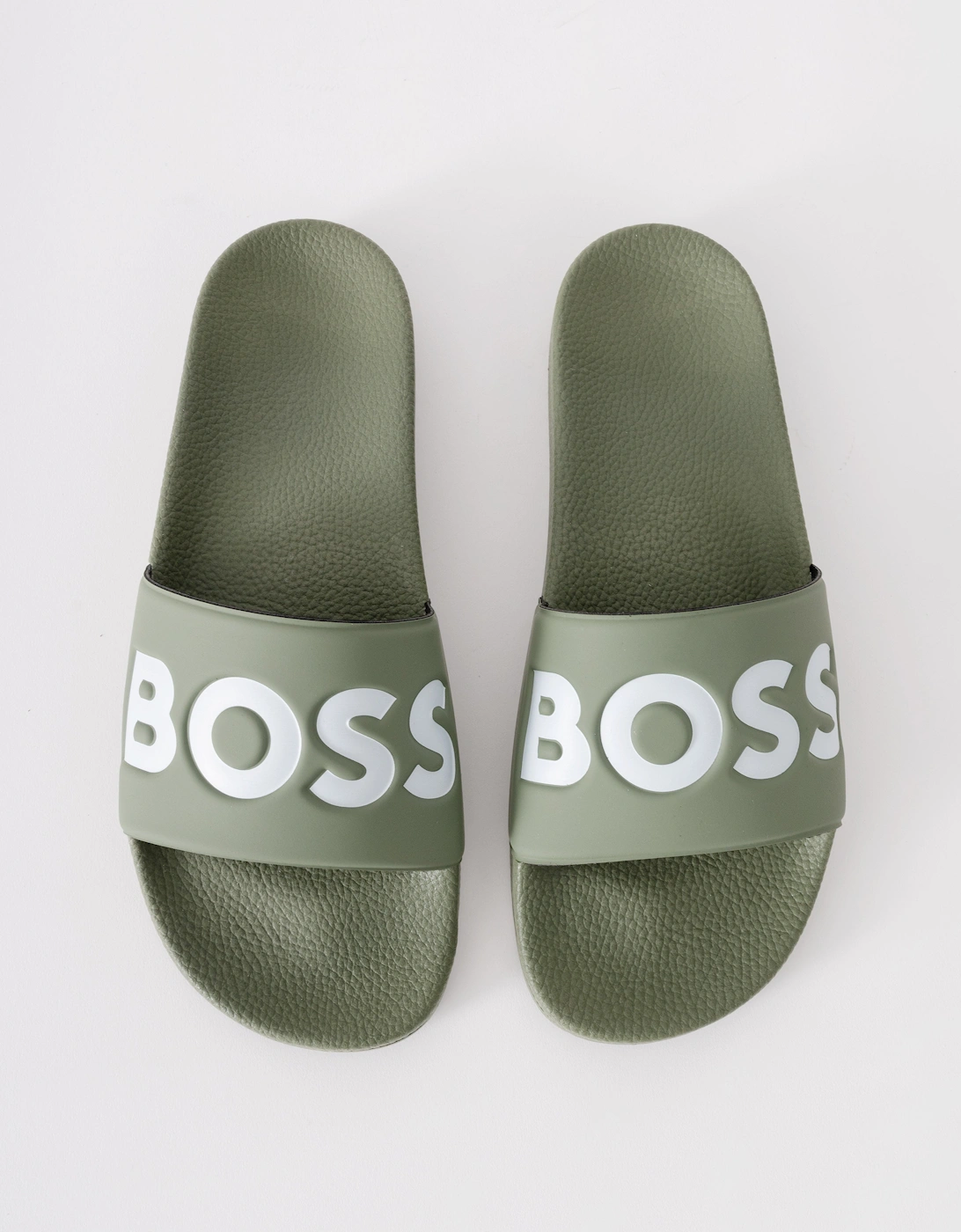 BOSS Orange Aryeh Mens Italian-Made Slides With Large Logo Detail - Open Green 351