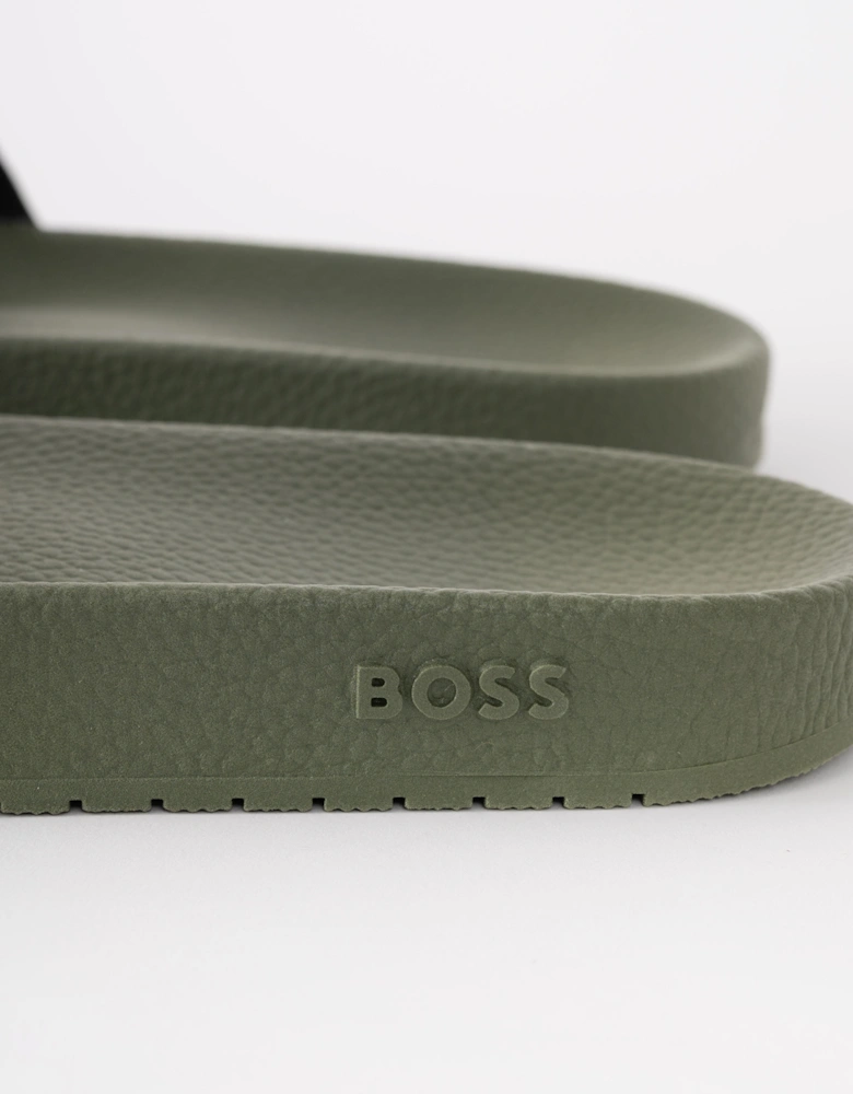 BOSS Orange Aryeh Mens Italian-Made Slides With Large Logo Detail - Open Green 351
