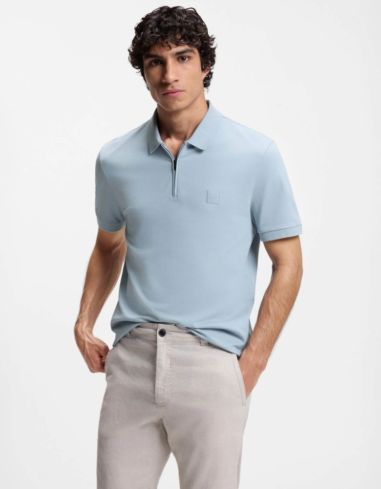 BOSS Orange Passerzip Mens Zip Placket Polo Shirt - Light/Pastel Blue 458