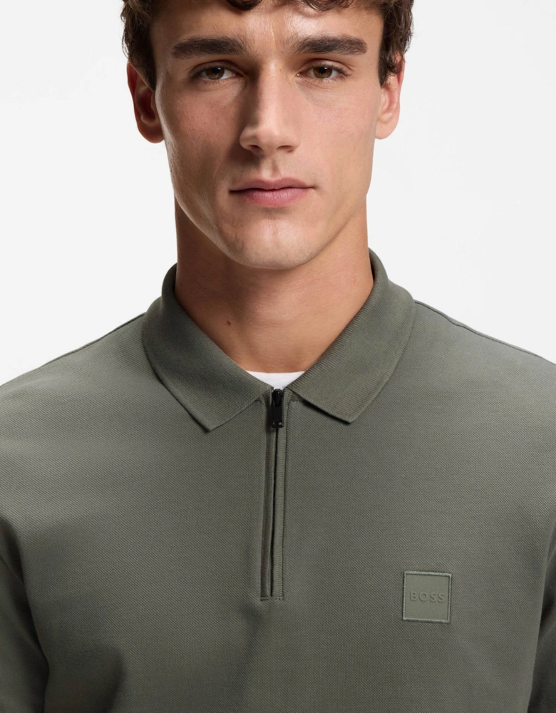 BOSS Orange Passerzip Mens Zip Placket Polo Shirt - Open Grey 076