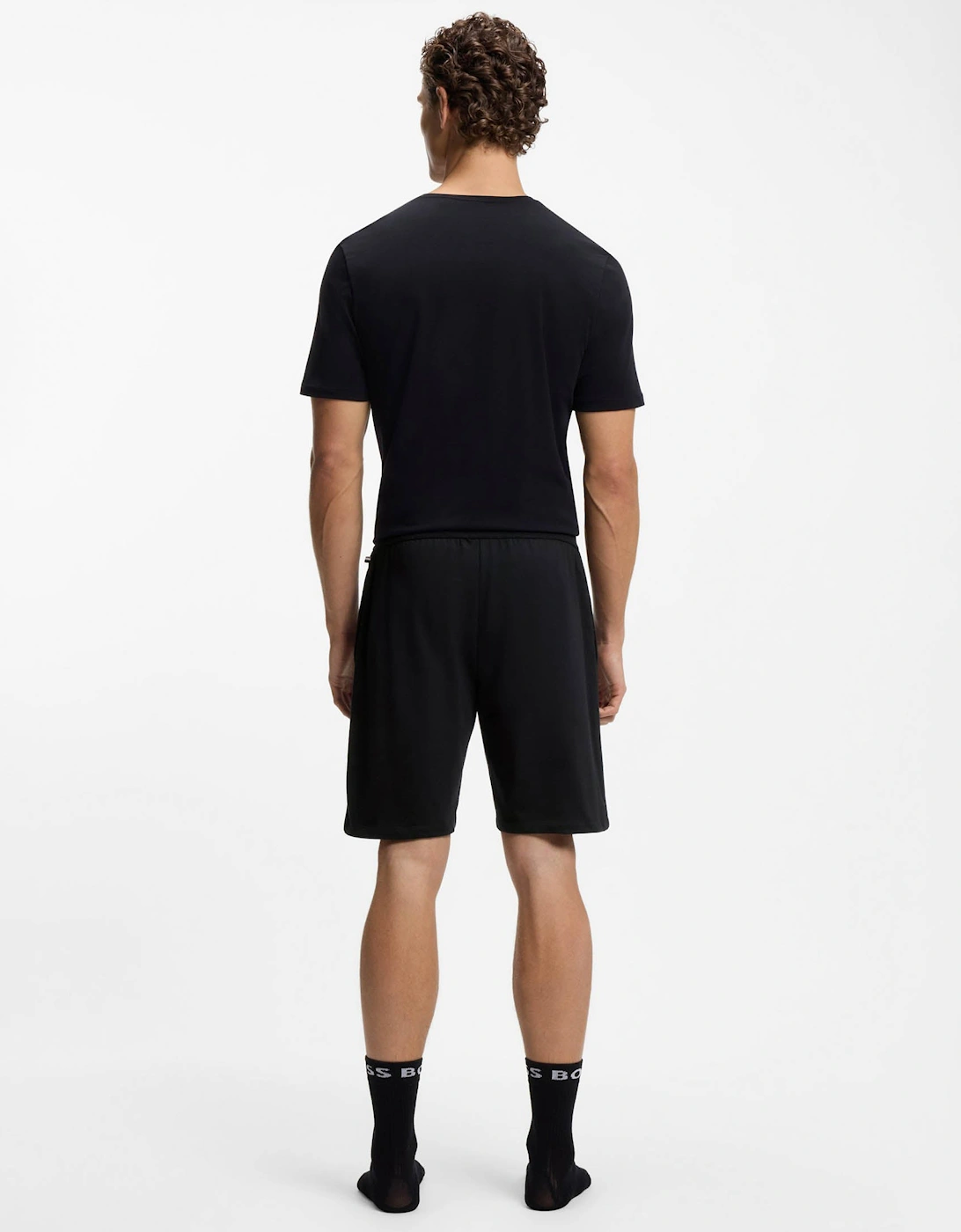 BOSS Orange Authentic Mens Loungewear Shorts with Stripe and Logo - Black 004