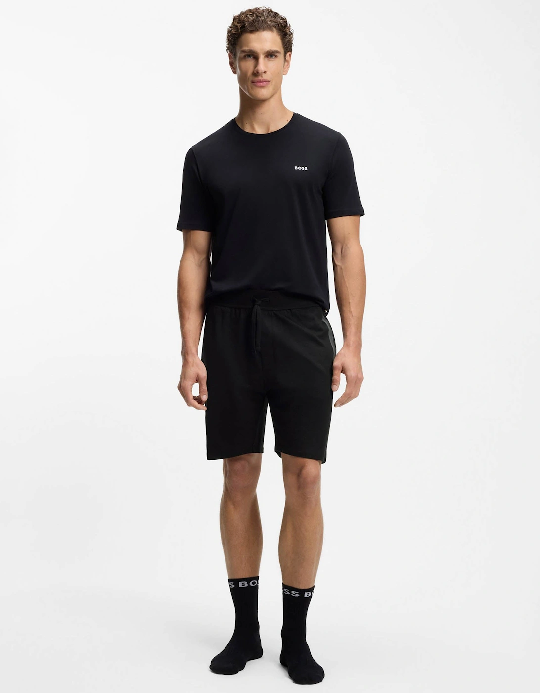 BOSS Orange Authentic Mens Loungewear Shorts with Stripe and Logo - Black 004