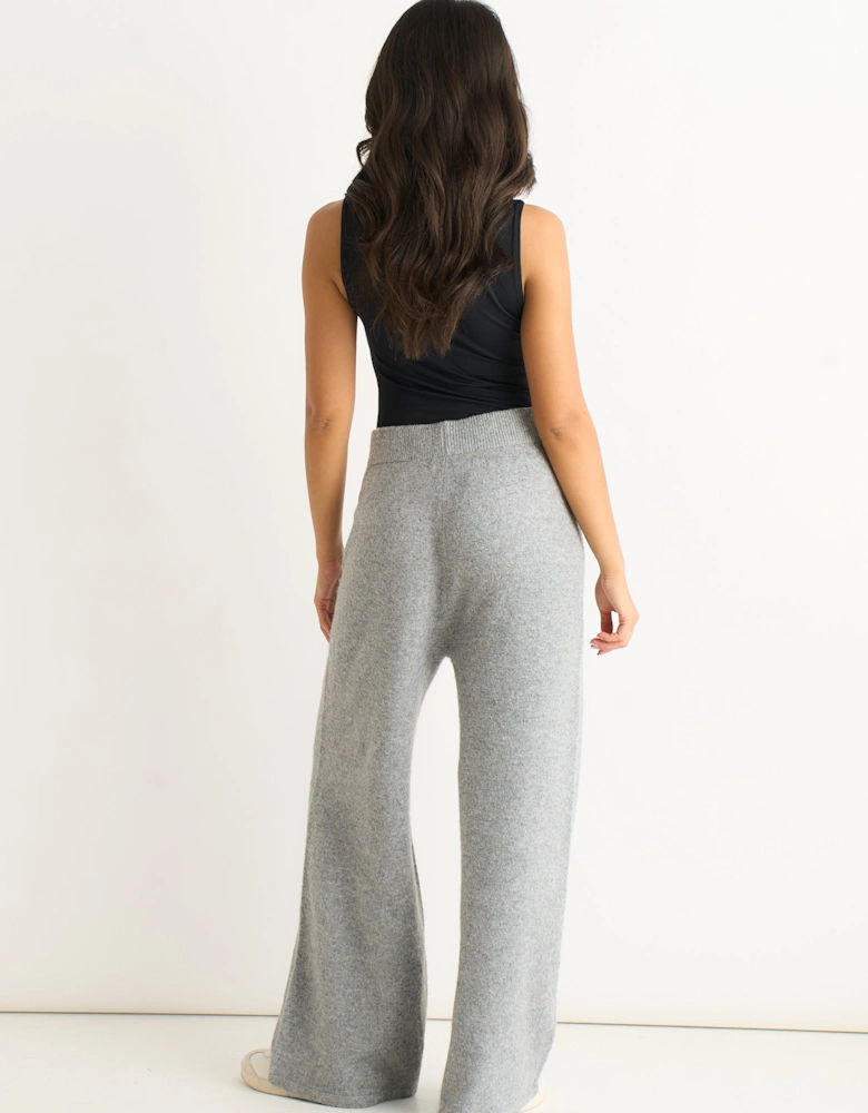 Grey Knitted Pull On Wide Leg Trousers