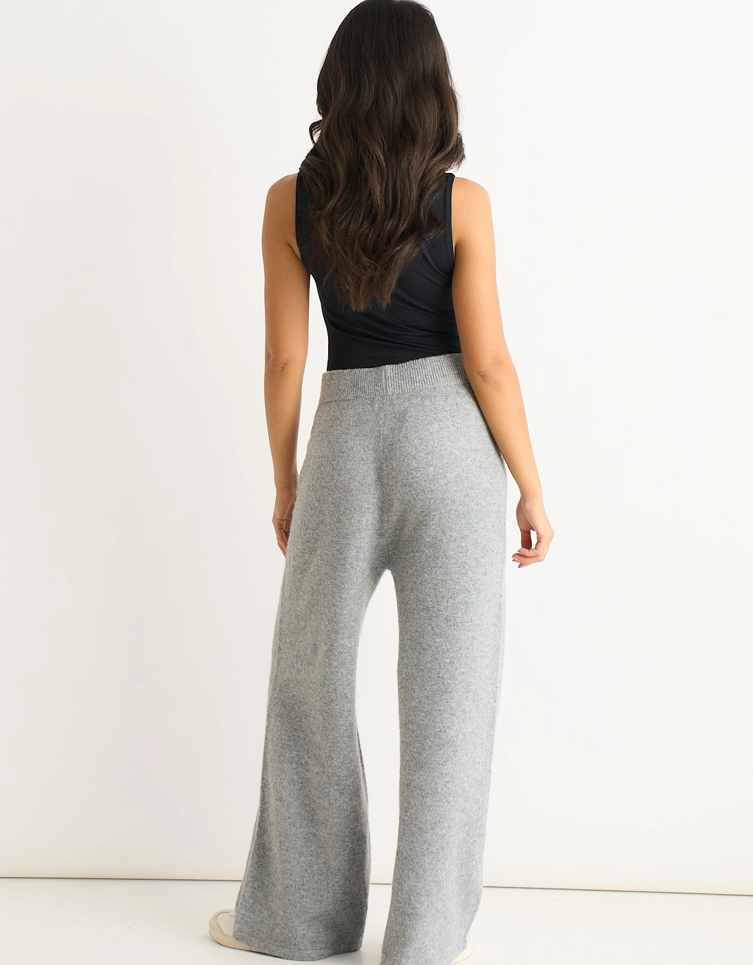 Grey Knitted Pull On Wide Leg Trousers