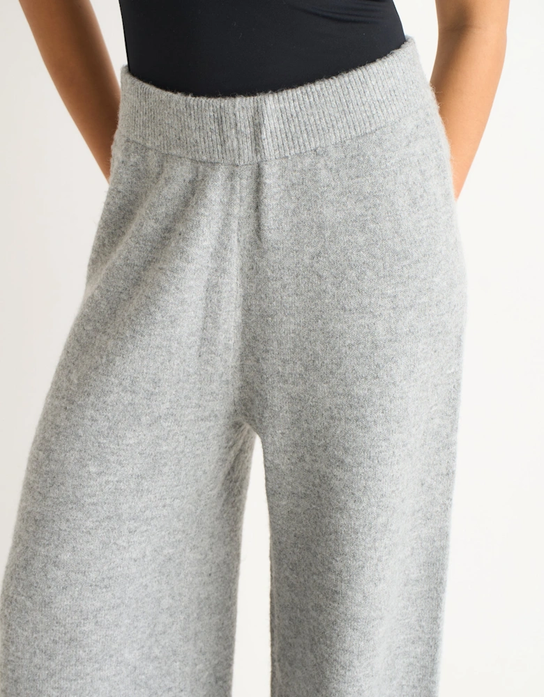 Grey Knitted Pull On Wide Leg Trousers