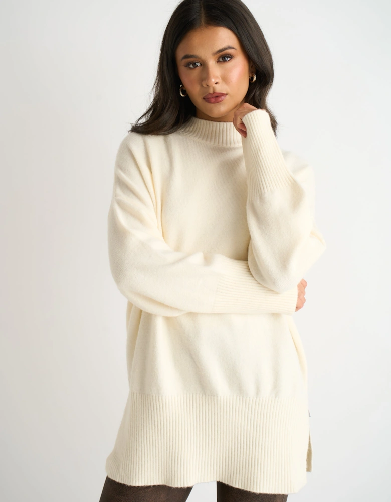 Off White Turtle Neck Oversized Knitted Jumper