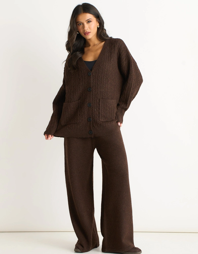 Brown Pull On Wide Leg Trousers