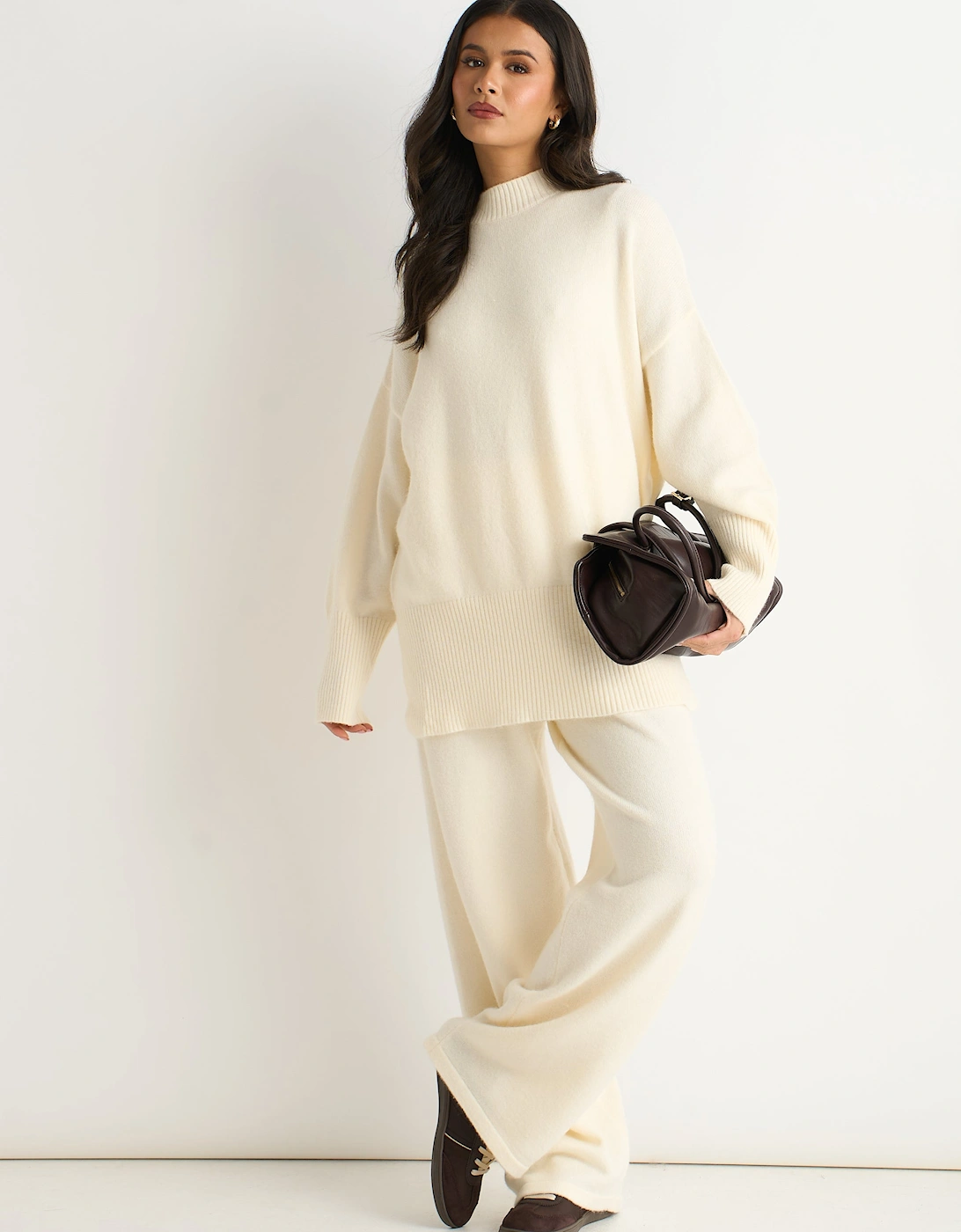 Off White Turtle Neck Oversized Knitted Jumper