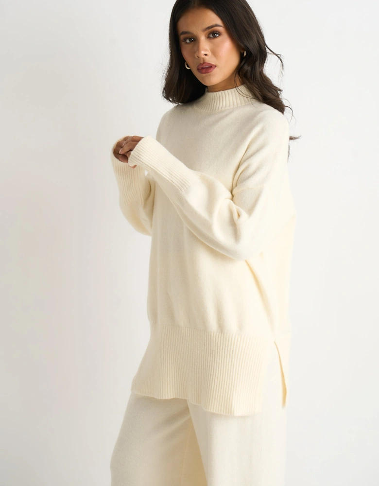 Off White Turtle Neck Oversized Knitted Jumper