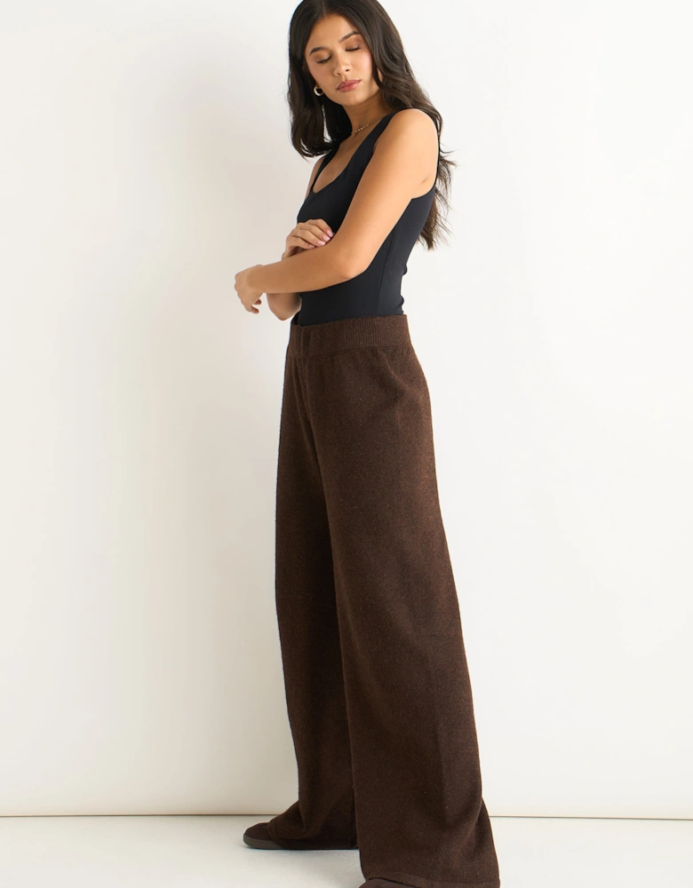 Brown Pull On Wide Leg Trousers