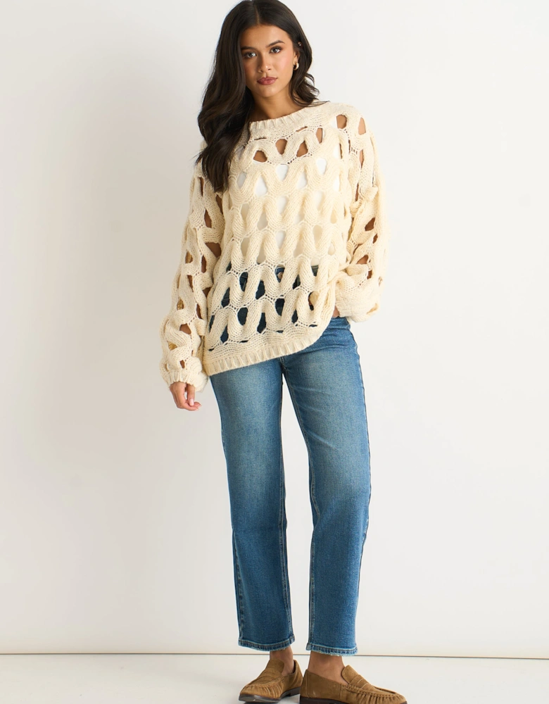 Butter Cream Hollow Chunky Knit Jumper