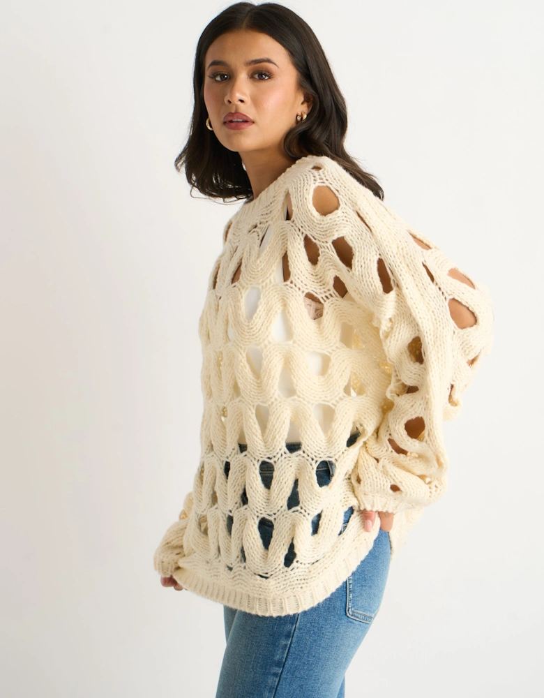 Butter Cream Hollow Chunky Knit Jumper