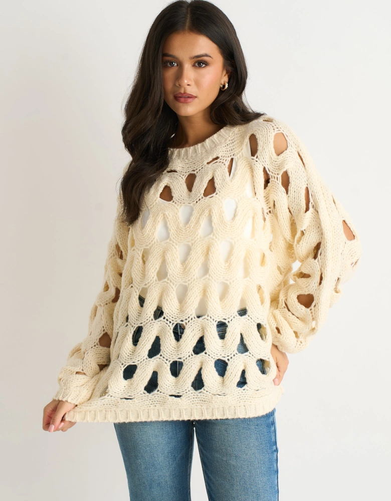 Butter Cream Hollow Chunky Knit Jumper
