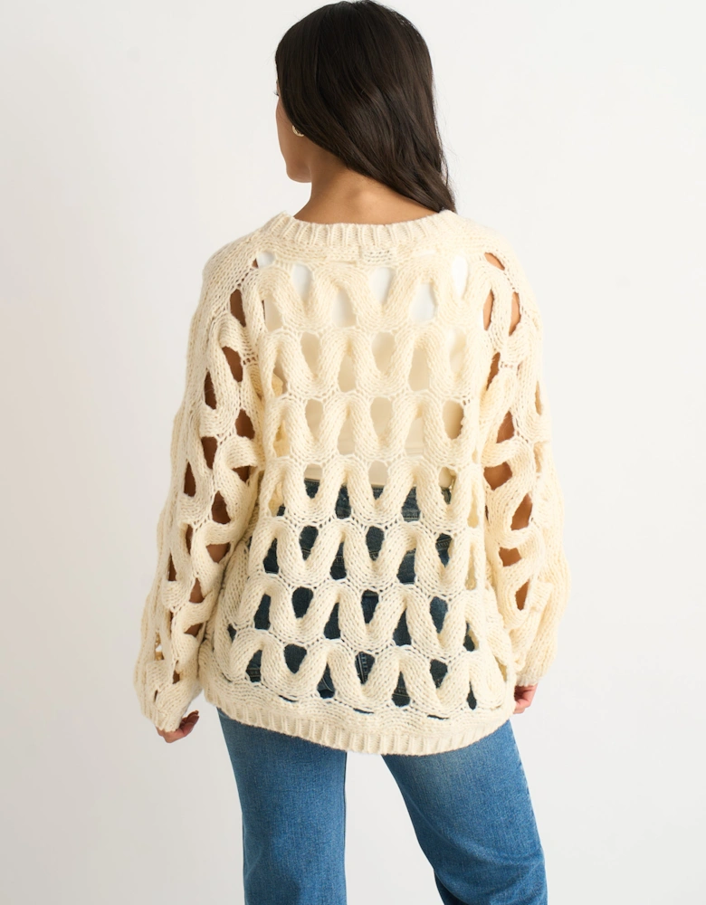 Butter Cream Hollow Chunky Knit Jumper