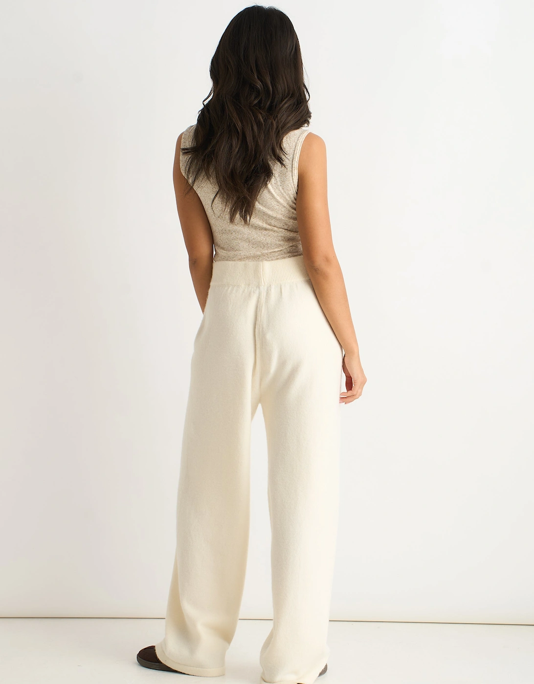 Off White Knitted Pull On Wide Leg Trousers