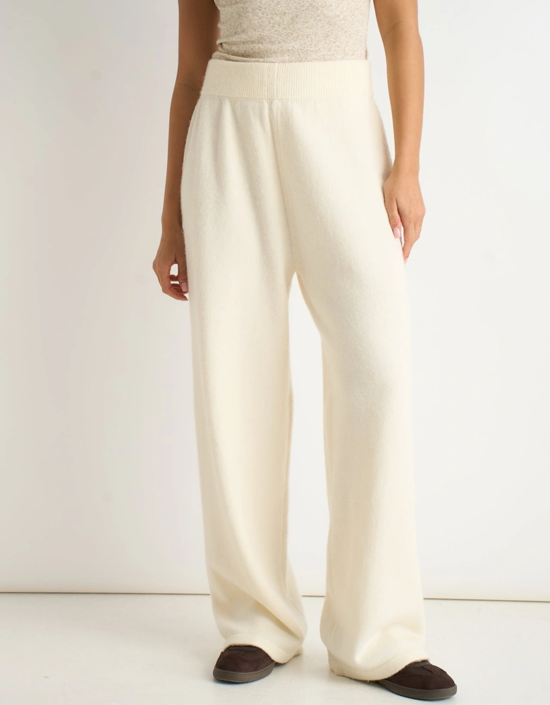 Off White Knitted Pull On Wide Leg Trousers