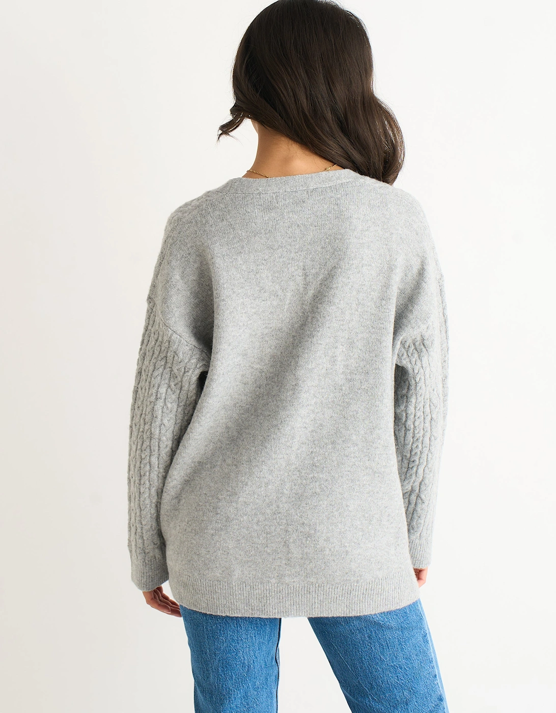 Grey Cable Patch Pocket Knitted Cardigan