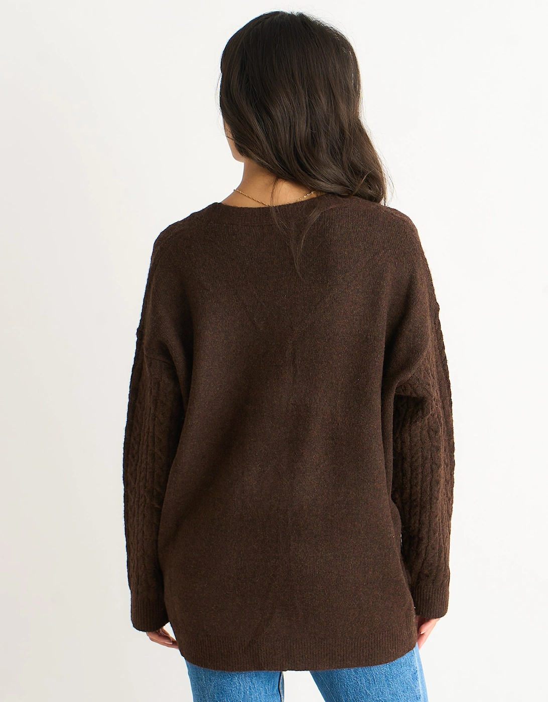 Brown Cable Patch Pocket Knitted Cardigan
