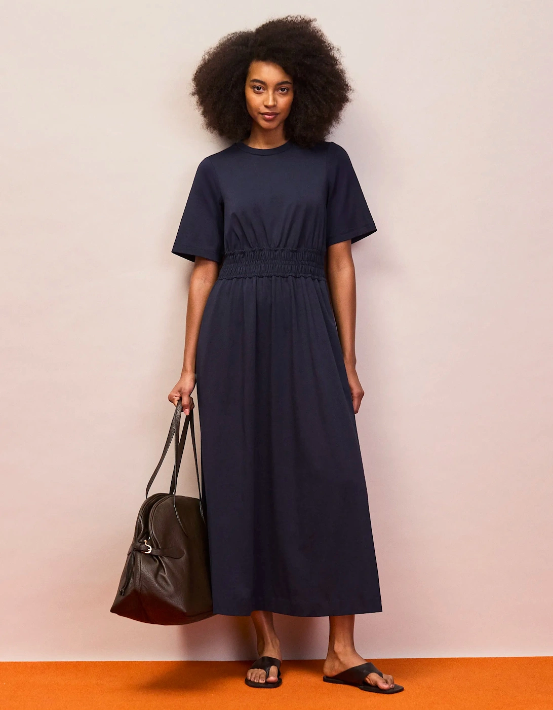 Petite Navy Elasticated Waist Detail Dress