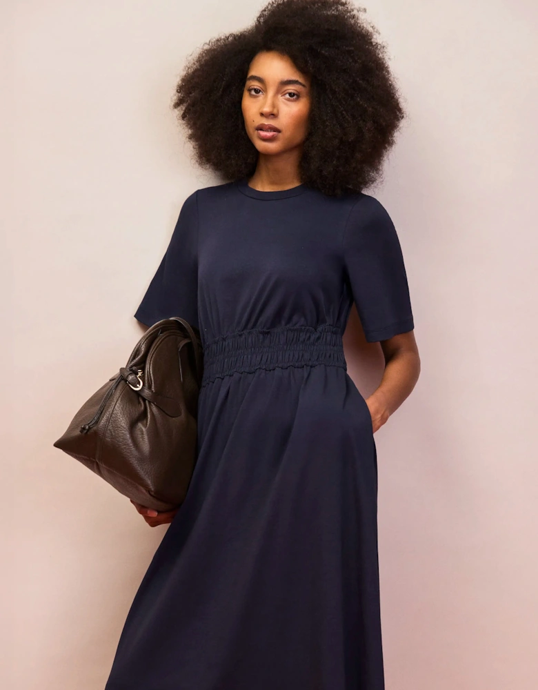 Petite Navy Elasticated Waist Detail Dress