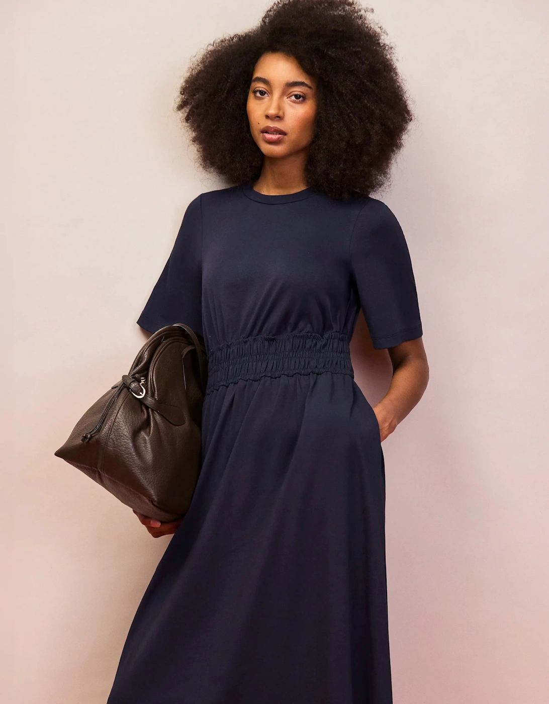 Petite Navy Elasticated Waist Detail Dress