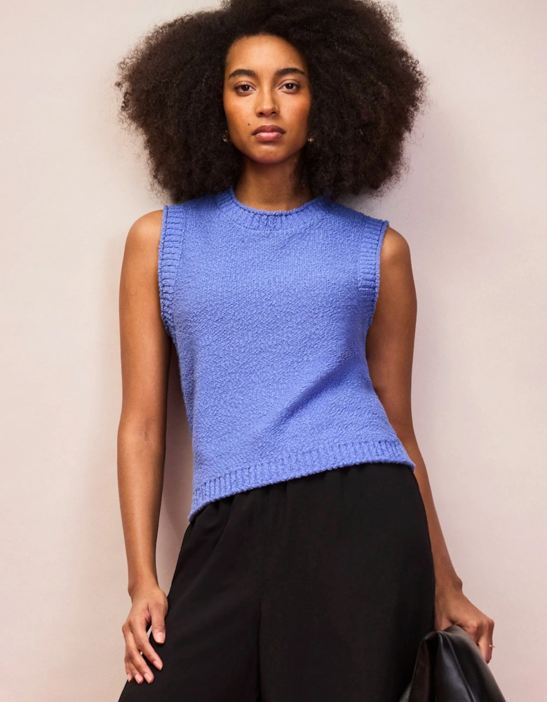 Blue Textured Knit Tank Top