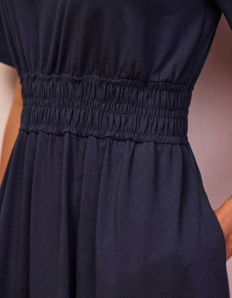 Petite Navy Elasticated Waist Detail Dress