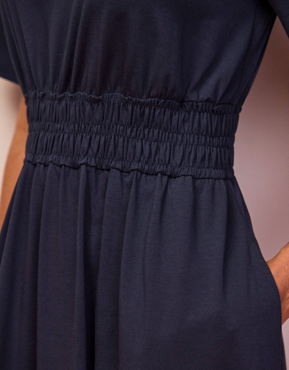 Petite Navy Elasticated Waist Detail Dress