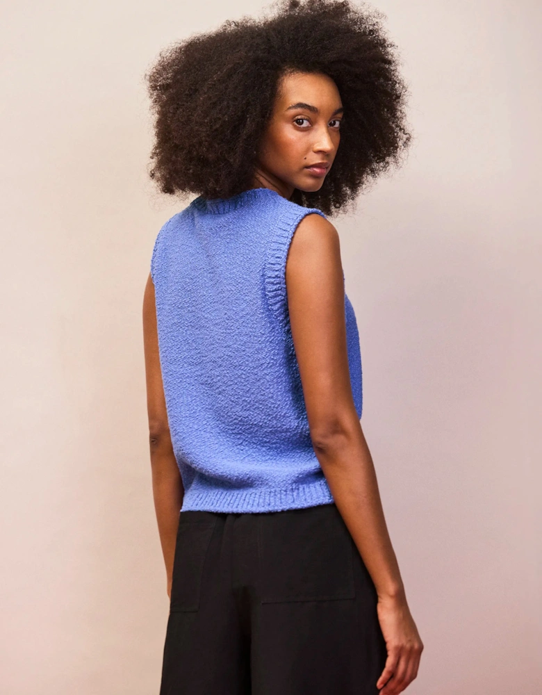 Blue Textured Knit Tank Top