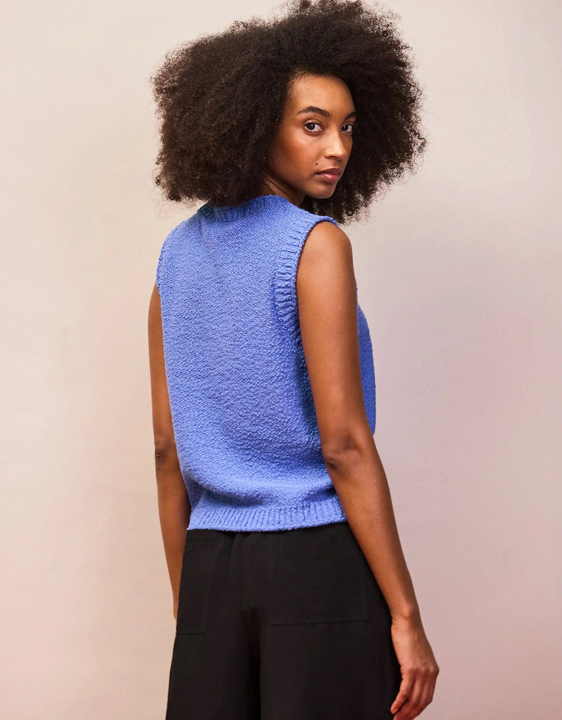 Blue Textured Knit Tank Top