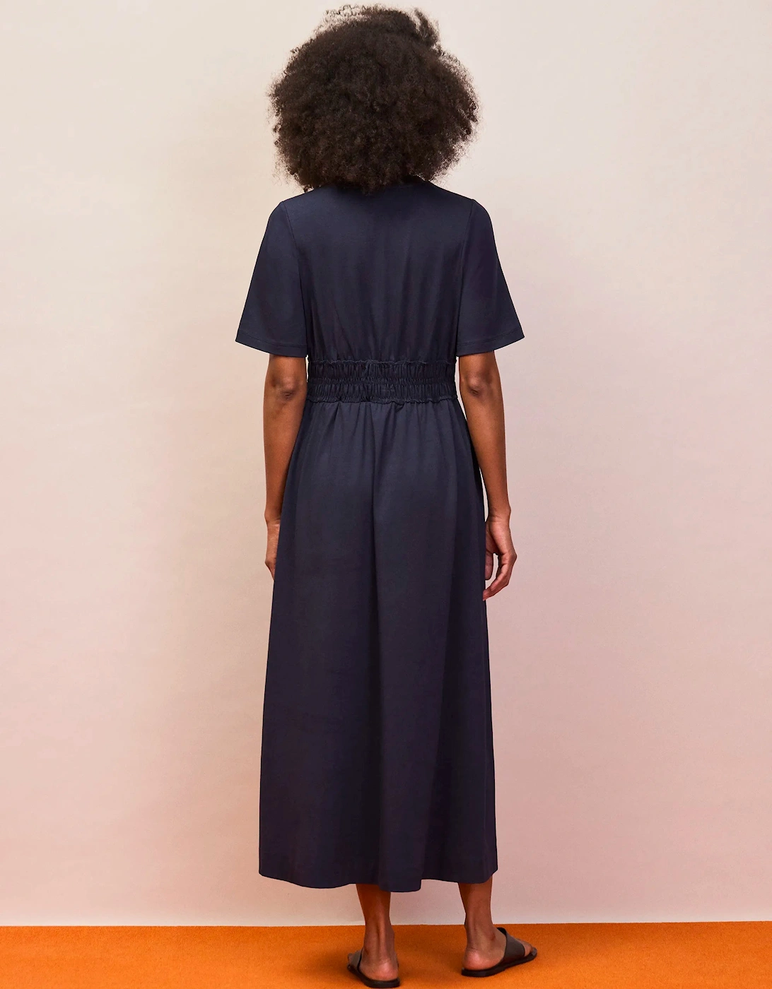 Petite Navy Elasticated Waist Detail Dress