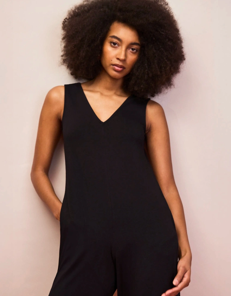 Black V Neck Jersey Jumpsuit