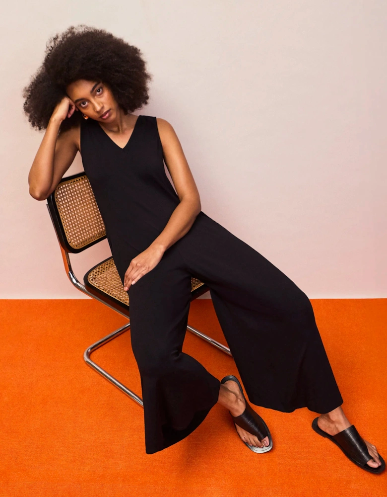 Black V Neck Jersey Jumpsuit