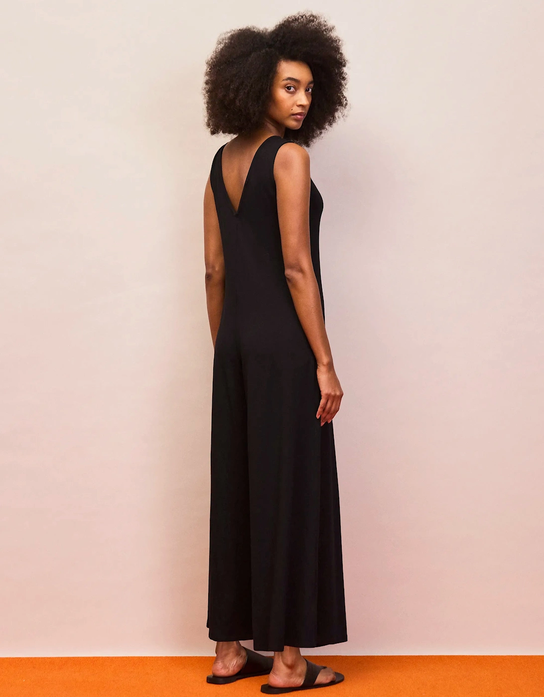 Black V Neck Jersey Jumpsuit
