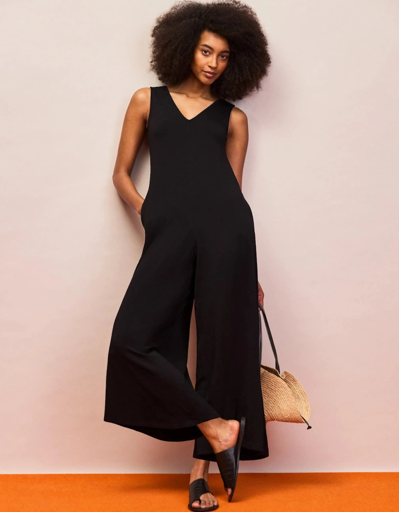 Black V Neck Jersey Jumpsuit